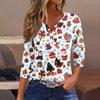 Women's T Shirt Tee Christmas Printed Button 3/4 Sleeve Tunic Daily Weekend Fashion Basic V- Neck Regular Top