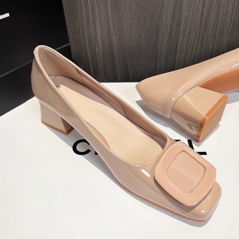 

College temperament Doudou shoes new daily versatile round head thick heel soft sole not tired feet single shoes 34 телесный