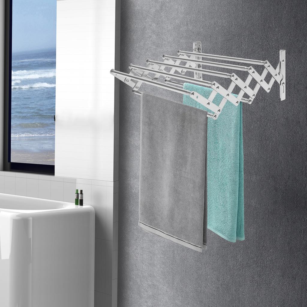 Install Washing Wall, Folding Stainless Steel Wall Washing Machine Dryer, 5-pole Clothes Rack