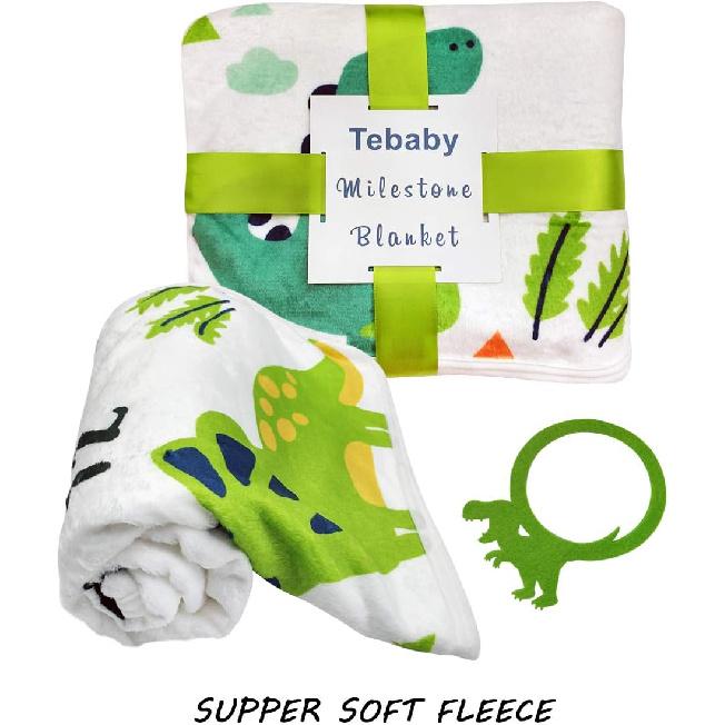 Детский плед для ежемесячных вех для мальчика - Динозавр Нейтральный Плед для новорожденного по месяцам для мальчика и девочки Персонализированный подарок на выписку Мягкий плюшевый флис для фотографий