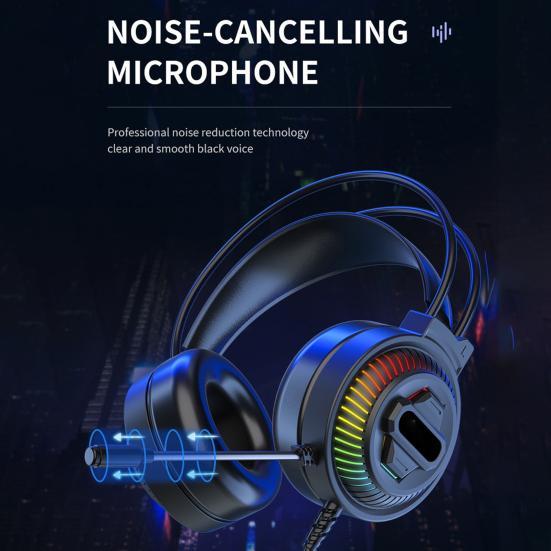 PSH-400 Wired Headphone Luminous Noise Reduction 3.5mm USB HiFi Stereo Gaming Headset with Microphone for Desktop