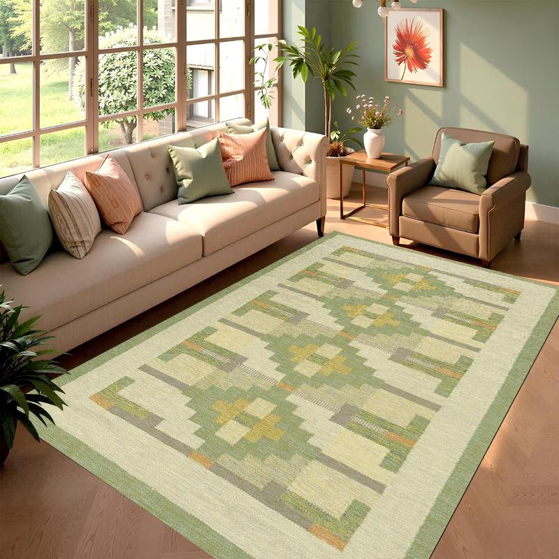 

Morandi Geometric Border Rug Modern Minimalist Non-Slip Carpet Soft Scandinavian Living Room Rug Boho Home Decor for Bedroom 40X60CM