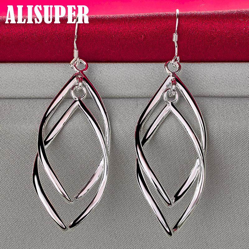 925 Sterling Silver Geometric Surround Twist Drop Earrings Jewelry