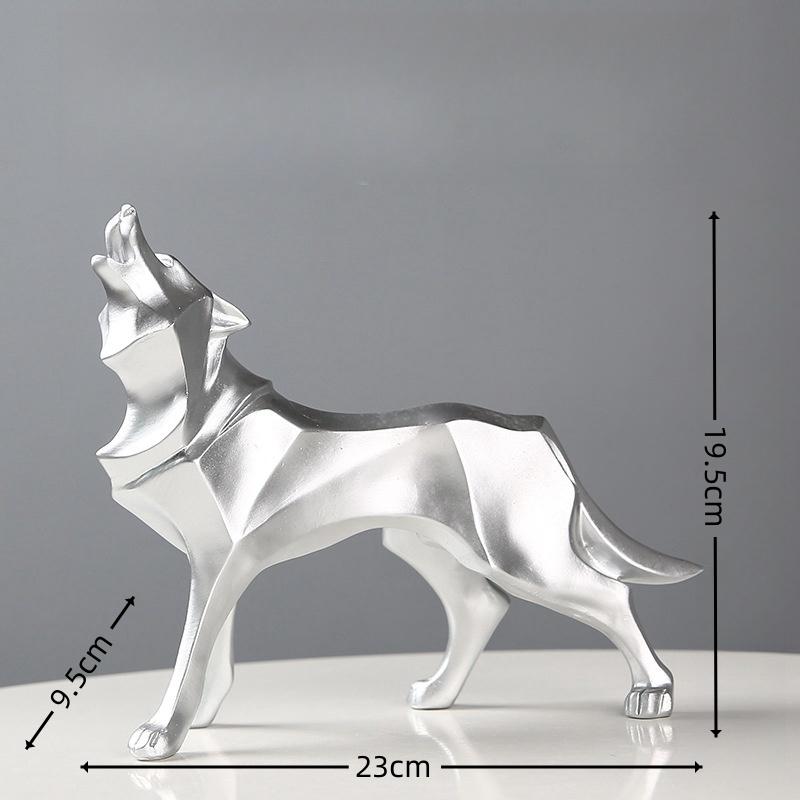 Geometric Art Growl Wolf Statue Resin Animal Figurine Crafts Home Living Room Desktop Office Bookshelf Decor Sculpture Ornaments