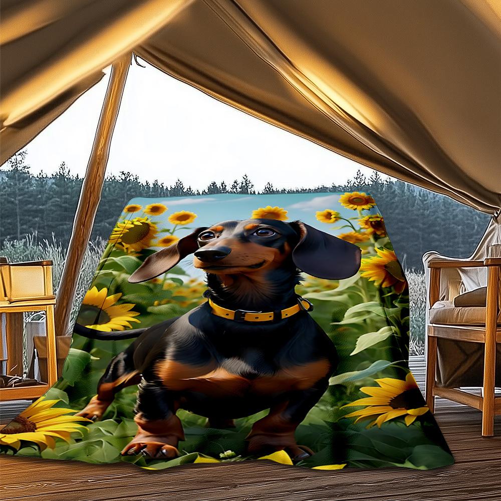 

1pc Sunflower Field Dachshund Outdoor Blanket - Lightweight Flannel Throw For Travel, Camping, Livingroom, Couch, Chair yy251114228 75x90cm