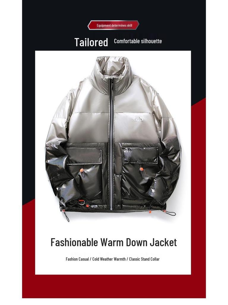 2025 Gradient Glossy Men's Winter Down Jacket - 90% Down, Thickened, Trendy Casual Coat