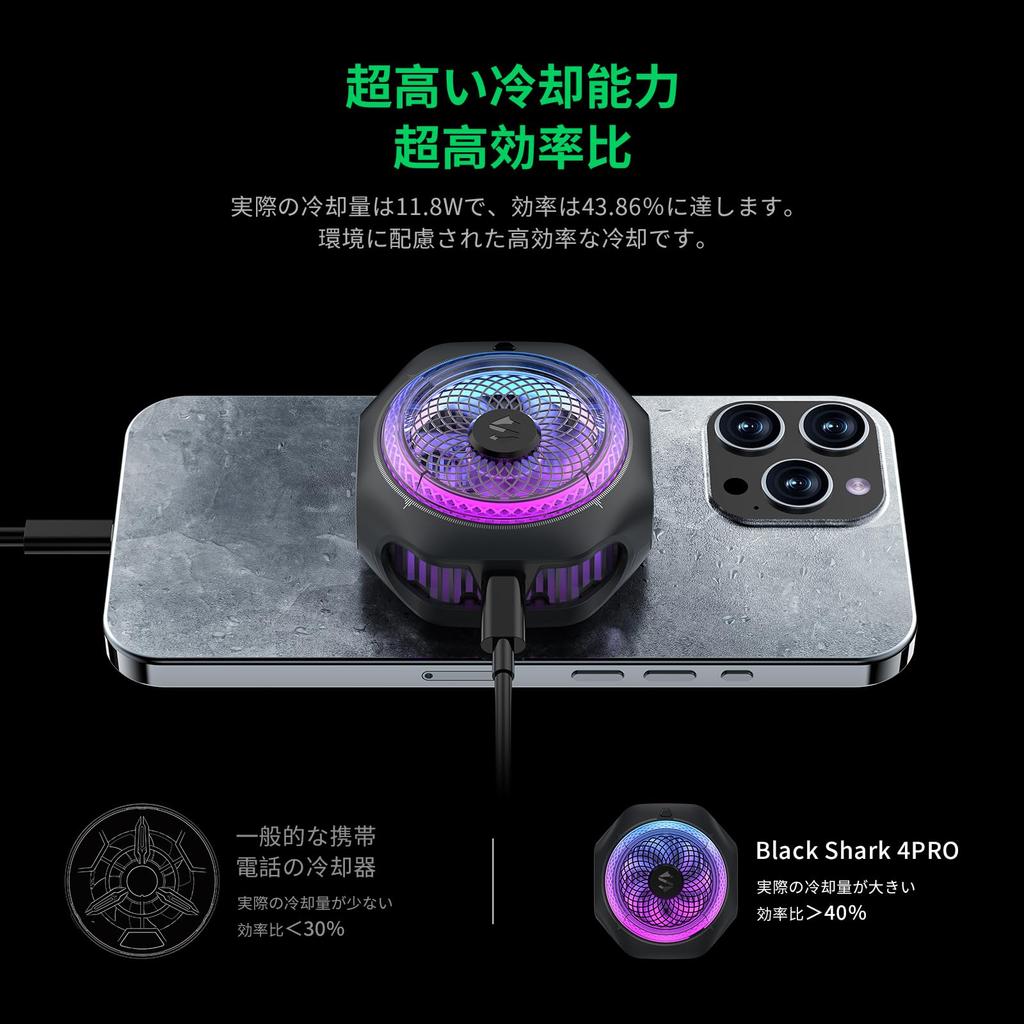 Black Shark 4PRO RGB Magnetic Smartphone Cooling Fan with Detachable Smart Temperature Portable for Magnetic and Compatible with Live and Filming