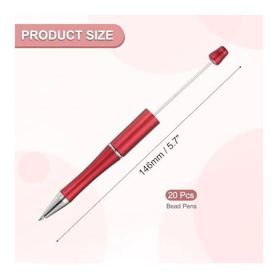 PATIKIL 20Pcs Black Ink Plastic Bead Pens Creative DIY Ballpoint Pens for Teachers Office DIY Crafts Party Decorations Handmade Supplies Red
