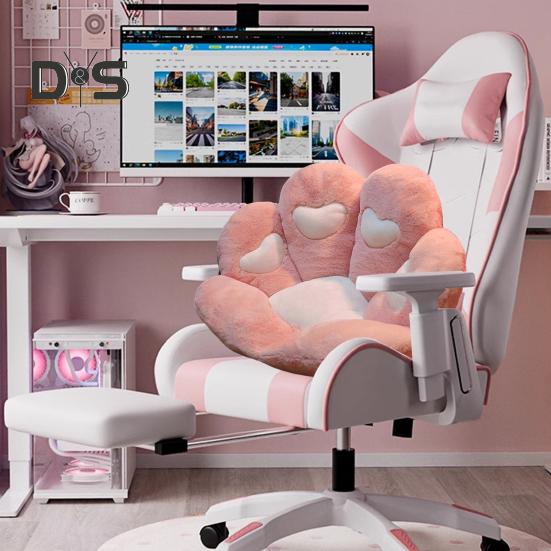 Coussin de siège en forme de patte de chat pour chaises de bureau de jeu, oreiller doux et moelleux avec tissu en peluche imitation lapin, coussin de confort antidérapant pour siège de voiture, coussin de lit pour animaux de compagnie
