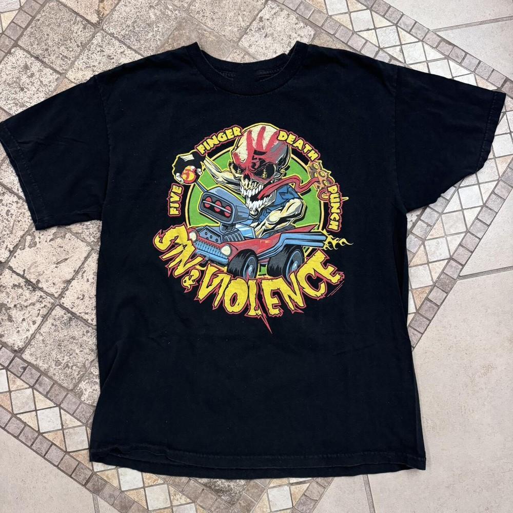Винтаж Футболка с принтом группы Five Finger Death Punch sin and violence Хлопок Черная Унисекс Футболка CM008 XXXL