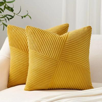 Yellow Textured Lumbar Pillow Cover Corduroy Boho Cushion Covers Bedroom Sofa Farmhouse 40x40CM Pillowcase for Sofa Living Room