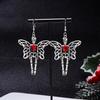 Halloween Red Heart Hollow Metal Butterfly Wing Skeleton Bone Drop Earrings Skull Dangle Earring For Women Men Gothic Jewelry