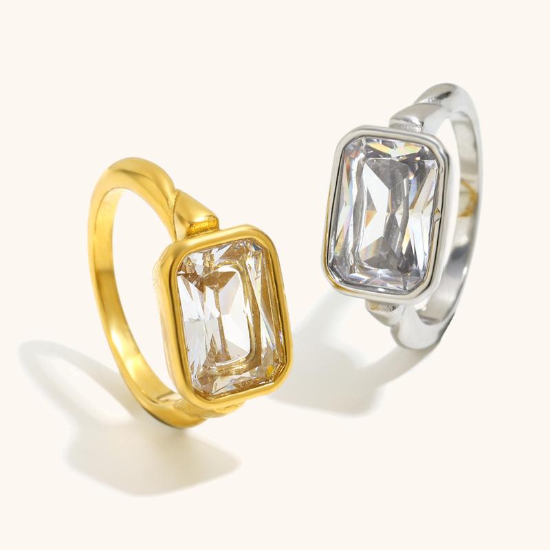 Square Zircon Cute Statement Creative Thin Ring Tarnish Free Jewelry Decoration Gold And Silver Inlay Zircon Gold Plated