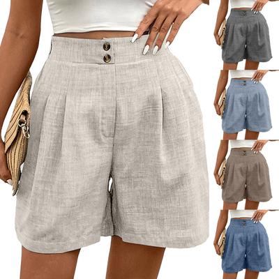 Women's High Waist Wide Leg Shorts Pleated Button Front Short Pants