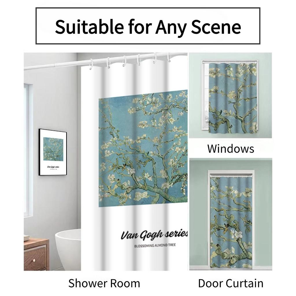 1Pc Van Gogh-Inspired Artistic Shower Curtain Liner - Perfect For Bathroom Decoration - Includes 12 Hooks , The Bottom Leads Add