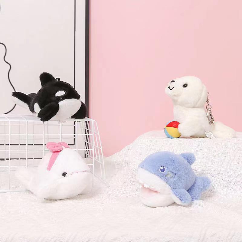1Pcs Marine Animal Series Plush Toy Pendant Cute Little Dolphin Whale Sea Lion Dolphin Doll Keychain Pendant Bag Pendant