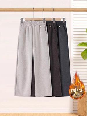 Women's High Waist Velvet-Lined Pants - Cozy Loose Straight-Leg for Middle-Aged & Elderly
