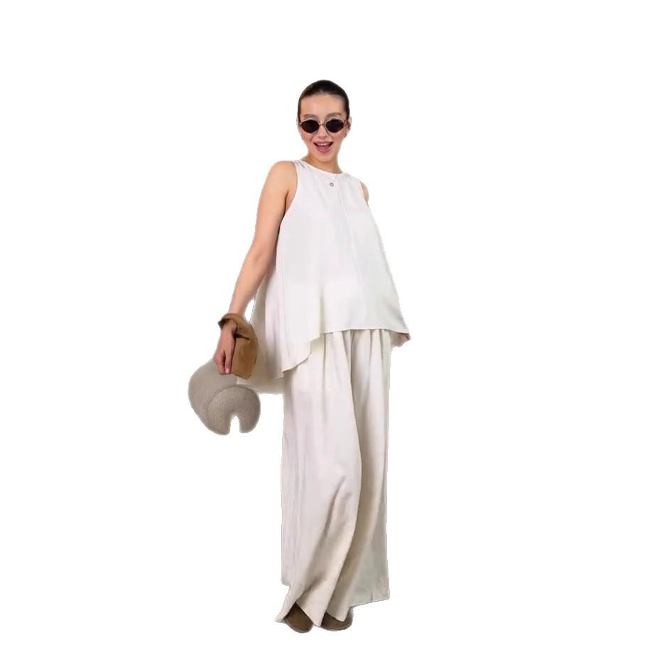 Summer 2025 Women's Fashion: Sleeveless Top & Wide-Leg Pants Set - European & American Style.