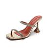 Fashion 2025 New Women High Heels Single Strap Crystal Square Toe Open Toe Sandals Stiletto Heel Shoes
