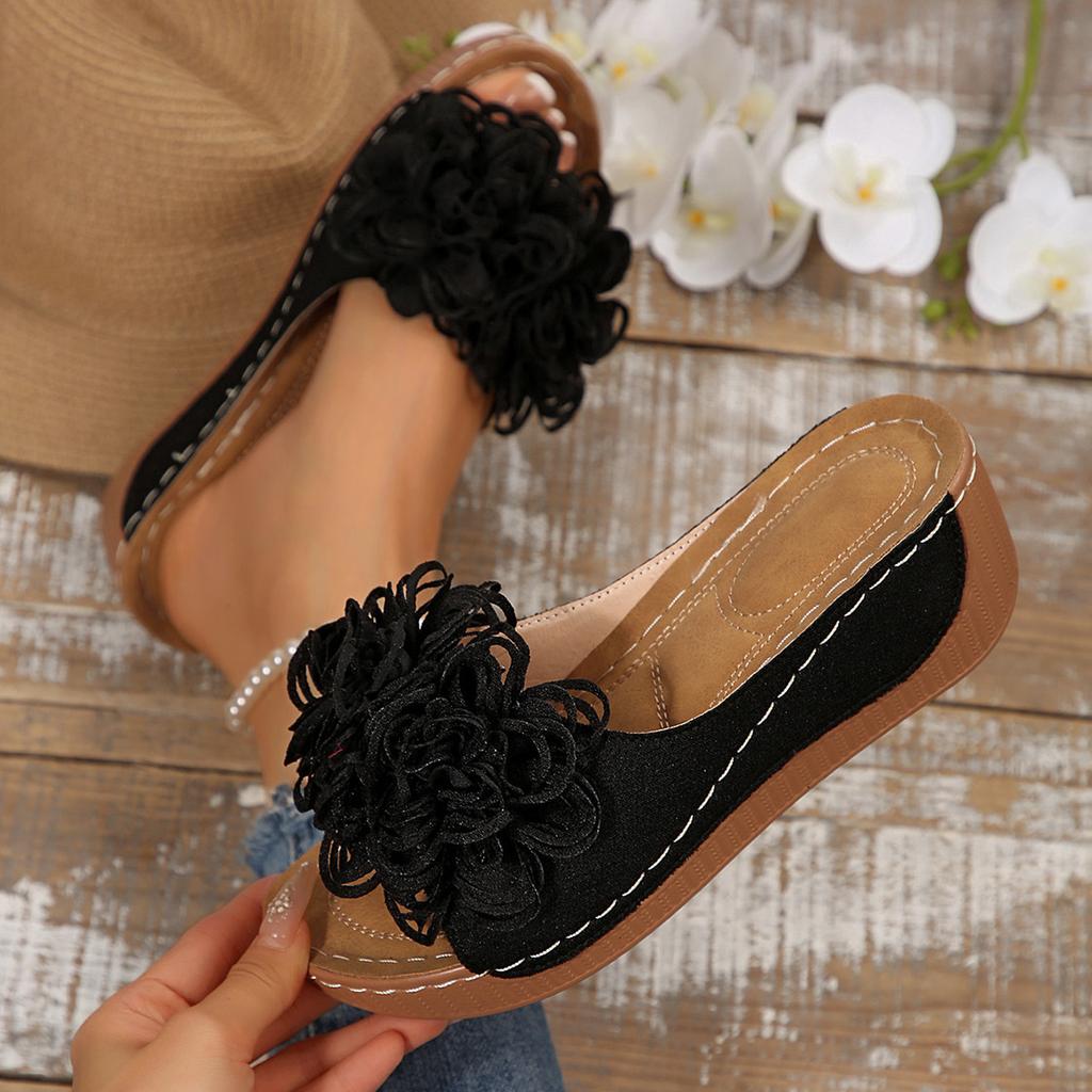 2025 European and American fashion casual flat-bottomed large-size slippers female flower lazy one pedal open-toe one-word slippers female