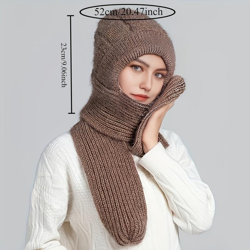 Womens Warm Knit Hat Scarf One Piece Woolen Thermal Hat with Ear Protection Windproof Winter Outdoor Accessories Christmas Gift