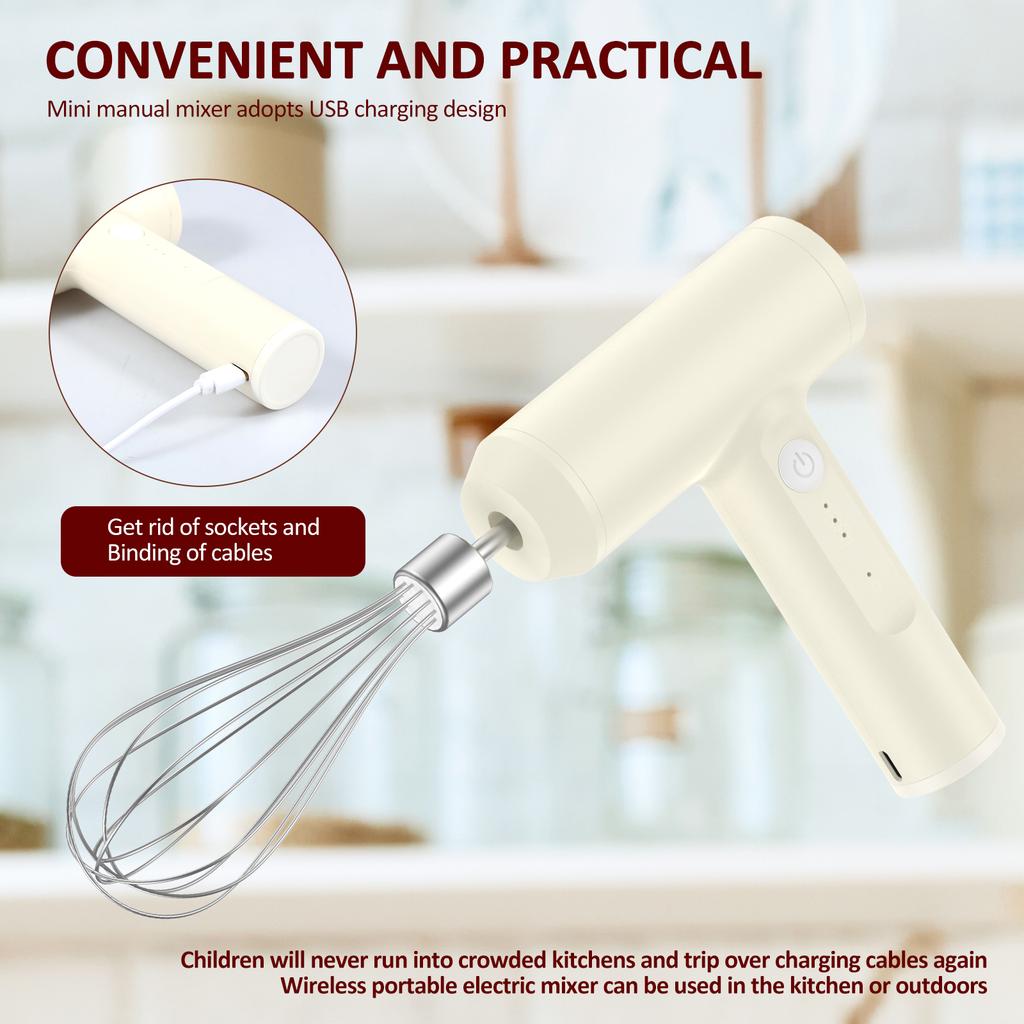 Wireless Electric Food Mixer 3 Speeds Portable Hand Mixer USB Rechargeable Small Mixer for Dough Egg and Cream Kitchen Gadgets