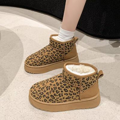 Fashion Leopard Print Suede Snow Boots Woman Platform Ankle Boots Winter New Thickened Plush Warm Cotton Shoes Women Boots Size 36-41