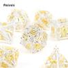 7 Pcs White Yellow Leaf Flower Metal Dice Hollow Metal Polyhedral Dice Set Suitable for Role-Playing RPG  Board Game Card Game