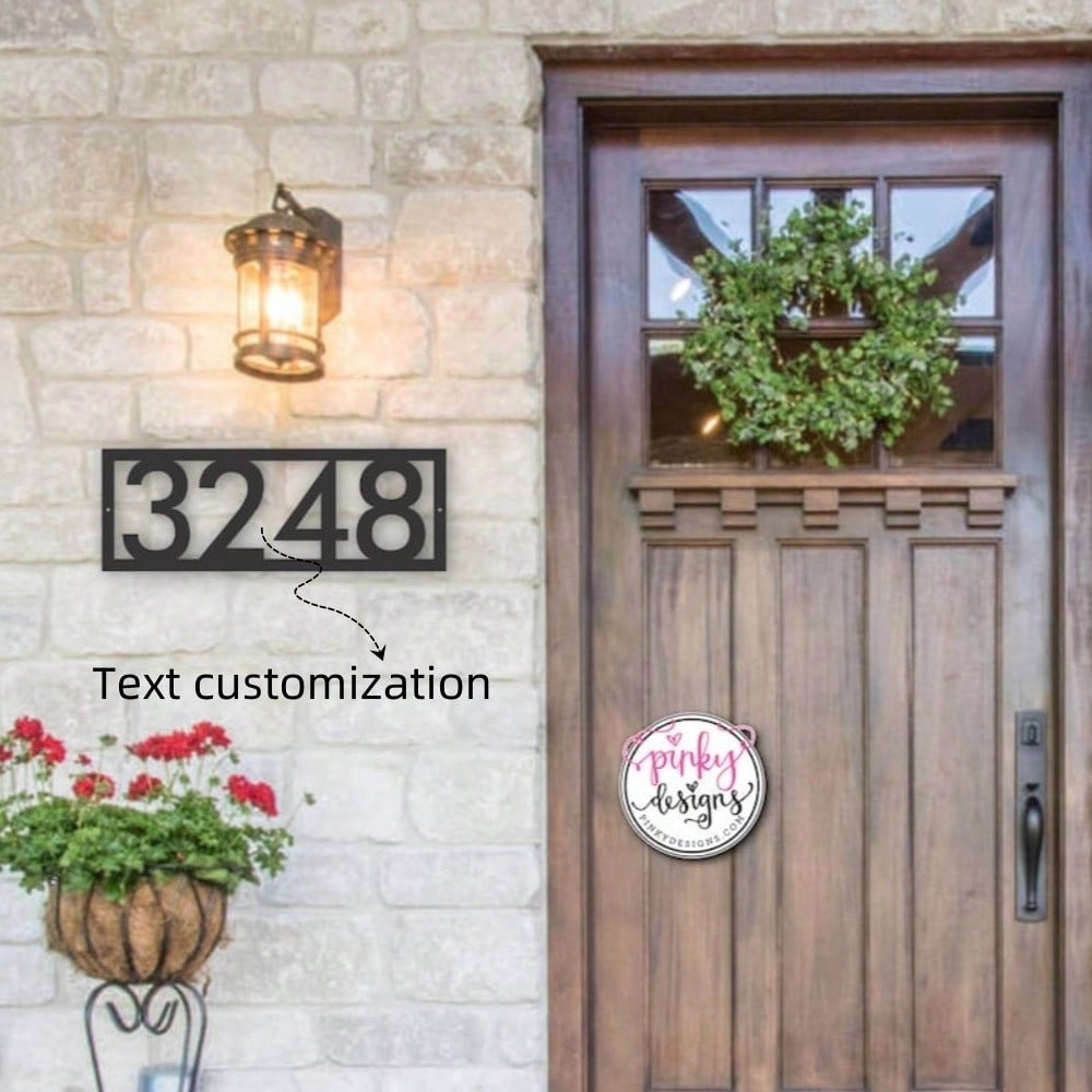 Modern Metal House Number Sign with Frame, Address Plaque for Door, Customizable Numbers A16