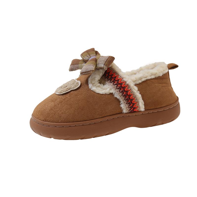 

Модные женские плюшевые хлопковые туфли Зимние повседневные теплые домашние тапочки Модные мягкие удобные нескользящие уличные туфли на плоской подошве Мультяшный бант 40-41 шоколадный