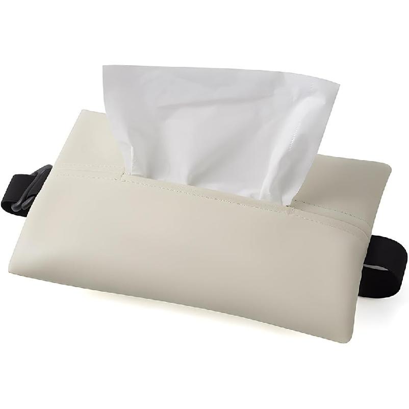YoRise Car Tissue Holder, PU Leather Car Napkin Holder with Adjustable Strap, Center Console Tissues Box Cover, Sun Visor Organizer Keep Auto Tidy,