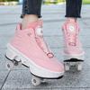 Rullskor Stora fyrhjuliga Pojkar och Flickor Dubbelradiga Rullskridskor Kvinnliga Studenter Ettklicks Automatisk Indragning Deformationshjulsskor