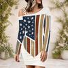 Women Plus Size One Shoulder Long Sleeve Star Stripe Printed Bodycon Mini Dress
