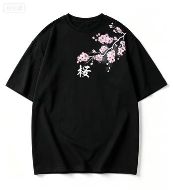 Summer Unisex Cherry Blossom Pattern Japanese Style Loosetee Shirt Suitable For Daily Wear Material Trendy Versatile