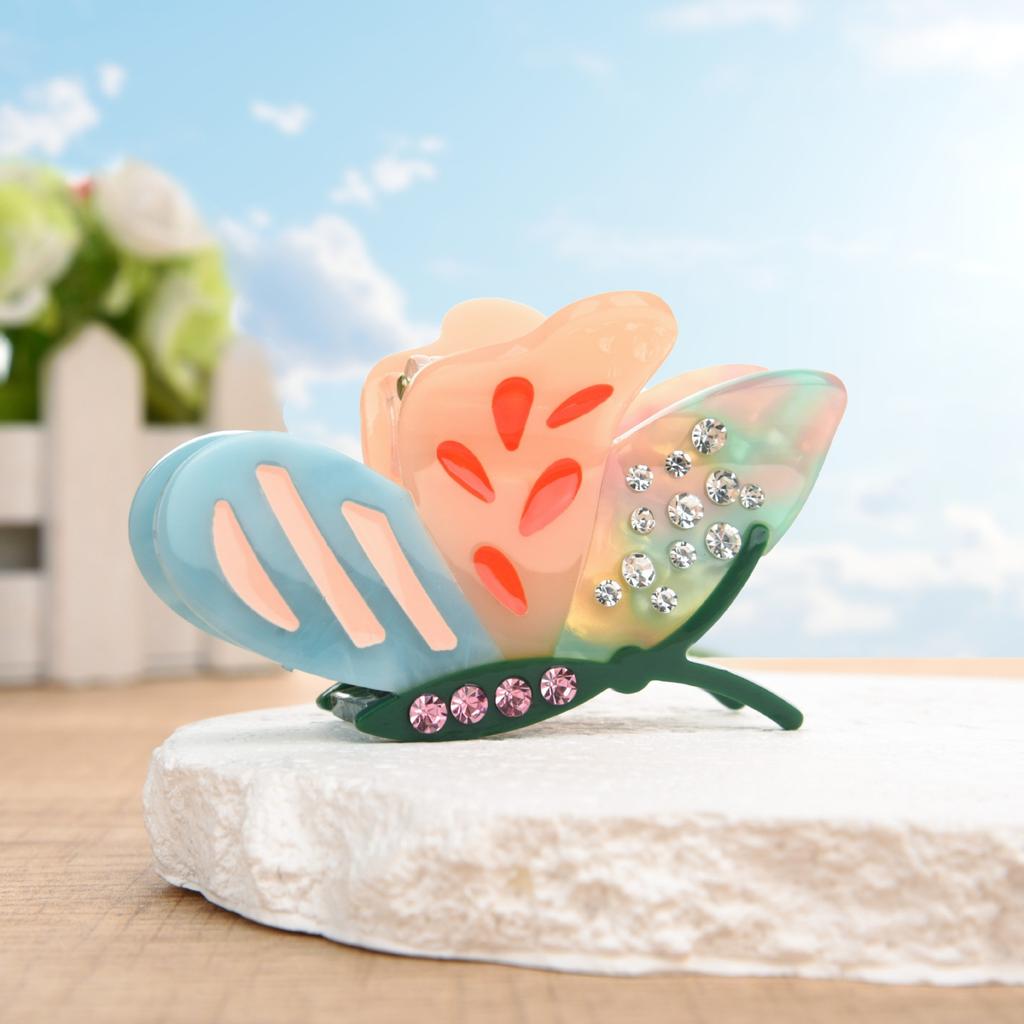 1pc New Design Butterfly Claw Clip with Diamond Inlay Hair Clip, Half Tied Ponytail, Shark Clip Hair Clip