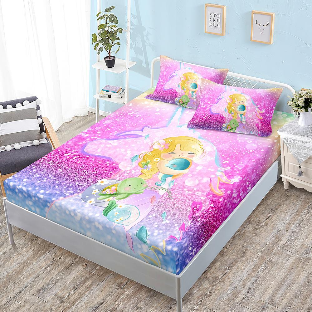 Cute Unicorn Mattress Three-Piece Set, Bedspread, Pillowcase, Mattress Protective Cover, Dust-Proof And Non-Slip.