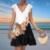 Women's Fashion Casual V Neck Wavy Edge Print Short Sleeve Dress