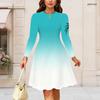 Women Plus Size Round Neck Long Sleeve Clover Printed A Line Flared Dress