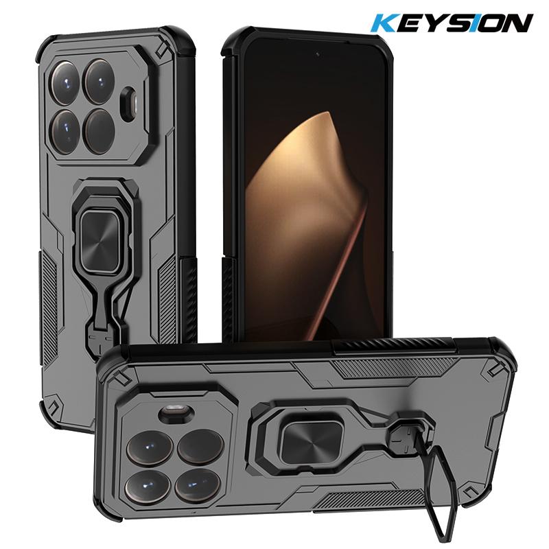 KEYSION Shockproof Armor Case for Xiaomi 15T Pro Silicone+PC Upright Metal Live Ring Stand Phone Cover for Xiaomi 15T 15T Pro 5G