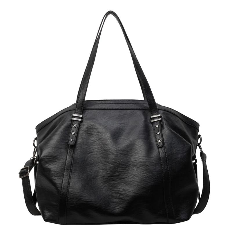 Fashion Large Capacity Women's Tote Bag Retro Solid Color Soft Leather Women Shoulder Crossbody Bag Luxury Travel Female Handbag