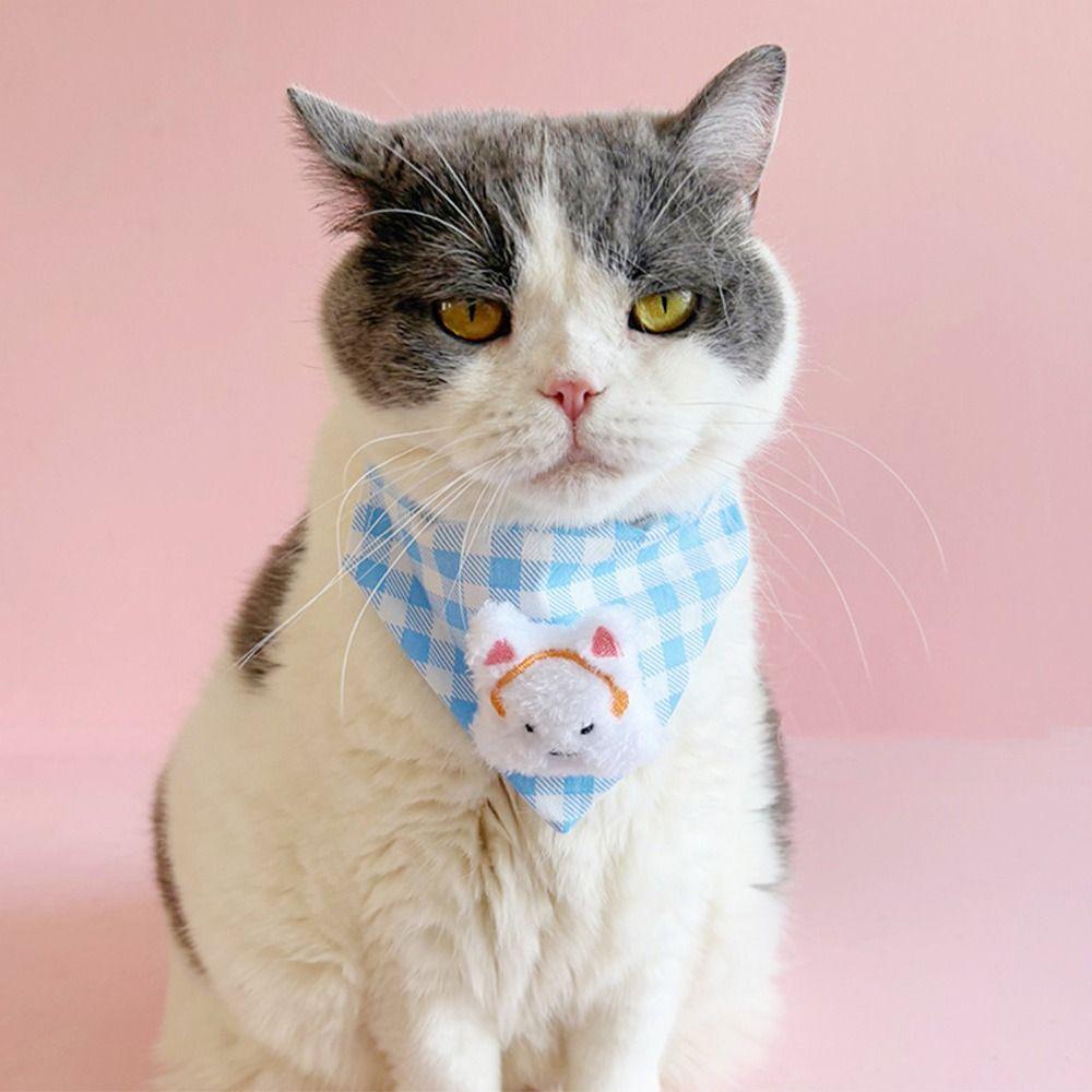 Fashion Plaid Pattern Dog Drool Bib Cute Dog Accessories Pet Triangle Bib Adjustable Pet Water Scarf Cat