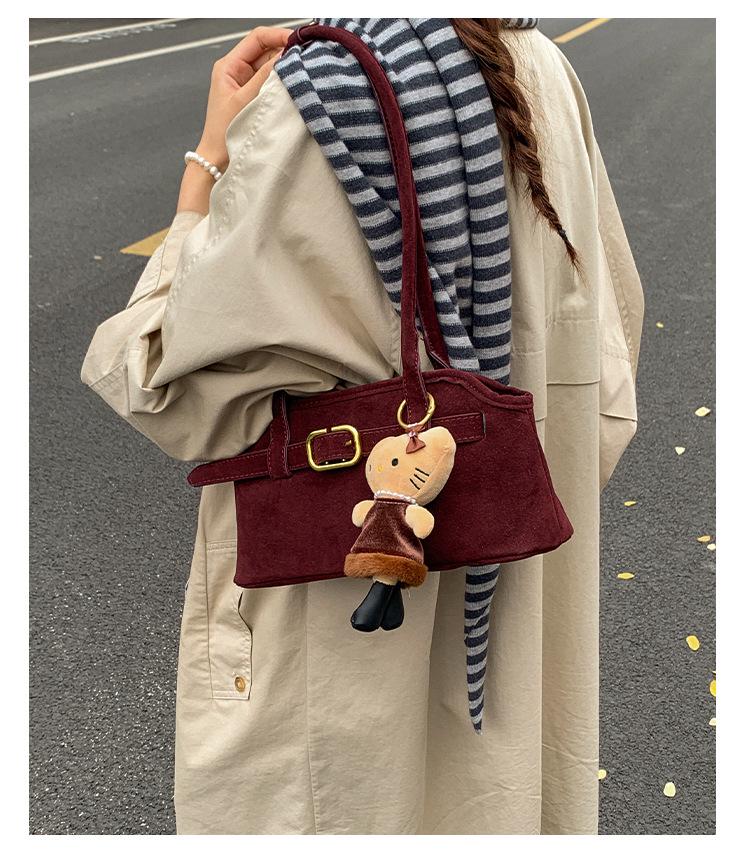 Women's Luxury Suede Shoulder Bag - Retro Matte Design, French-Inspired Baguette for Autumn/Winter