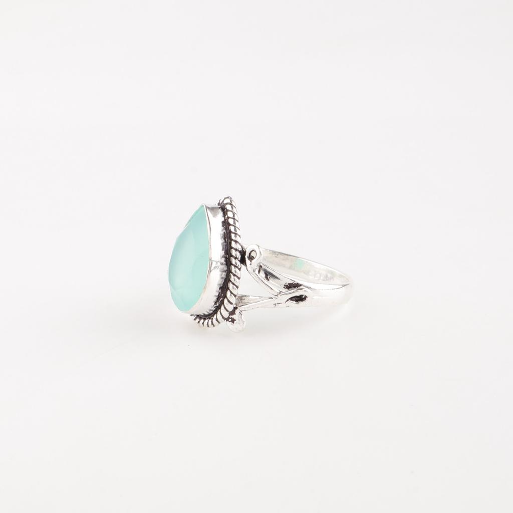 Natural Aqua Chalcedony Gemstone 925 Sterling Silver Jewelry Handcrafted Ring RR-57-21