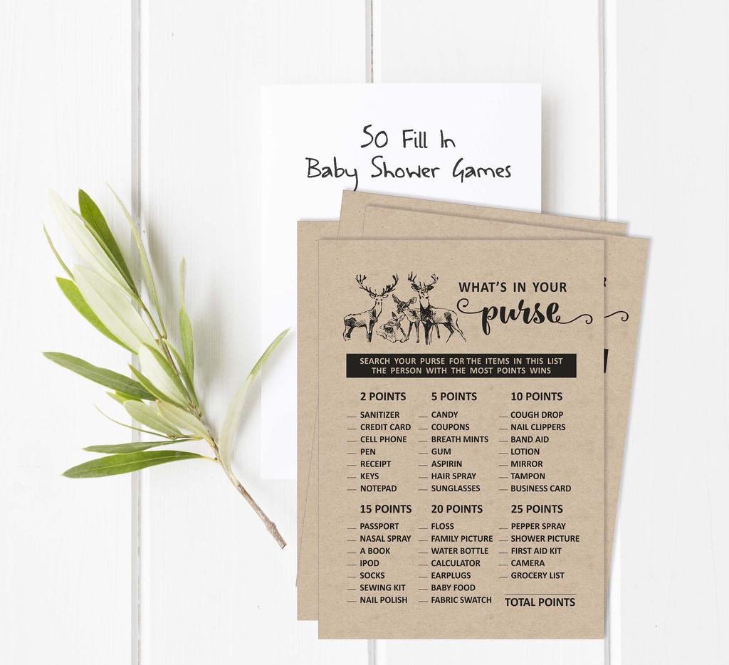 Inkdotpot 50A What'sA In Your PurseA Baby Shower GameA Cards Let The Adventure Begin Activity CardsA Party Idea