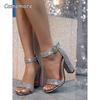 Fashion Comemore 2025 New Fashion Shiny Banquet Buckle Strap Chunky High Heel Sandals Heels bling Footwear wedding shoes bride chinelos