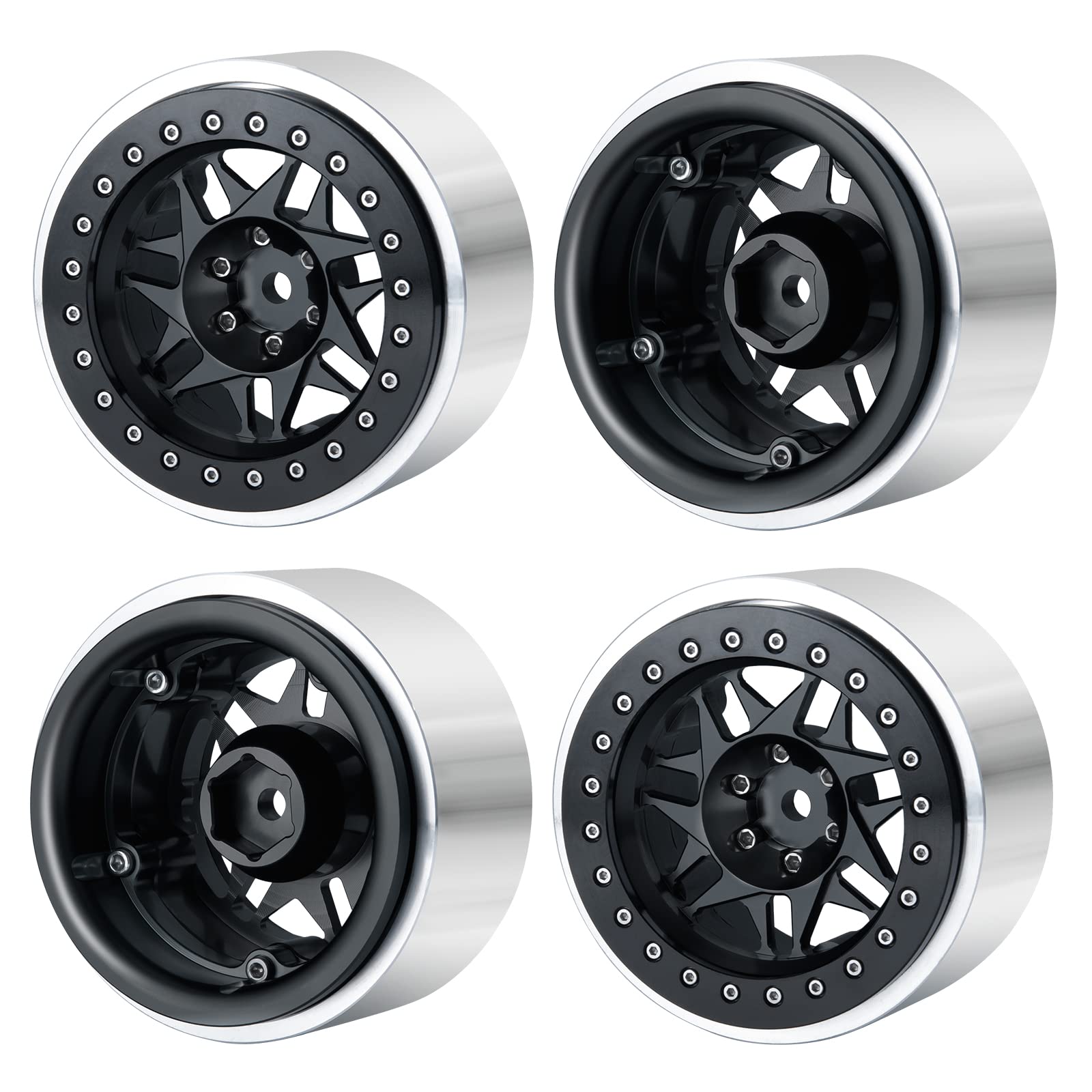 

TRZX 2.9 Beadlock Wheel Rims, Aluminum Rim Hubs for Axial 1/6 SCX6 AXI05000 AXI05001 RC Crawler Cars (4-Piece Black)