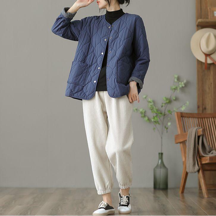 Mom's Winter Lightweight Cotton Jacket Korean Edition Cotton Jacket Loose Large Thick Round Neck Cotton Jacket for Women