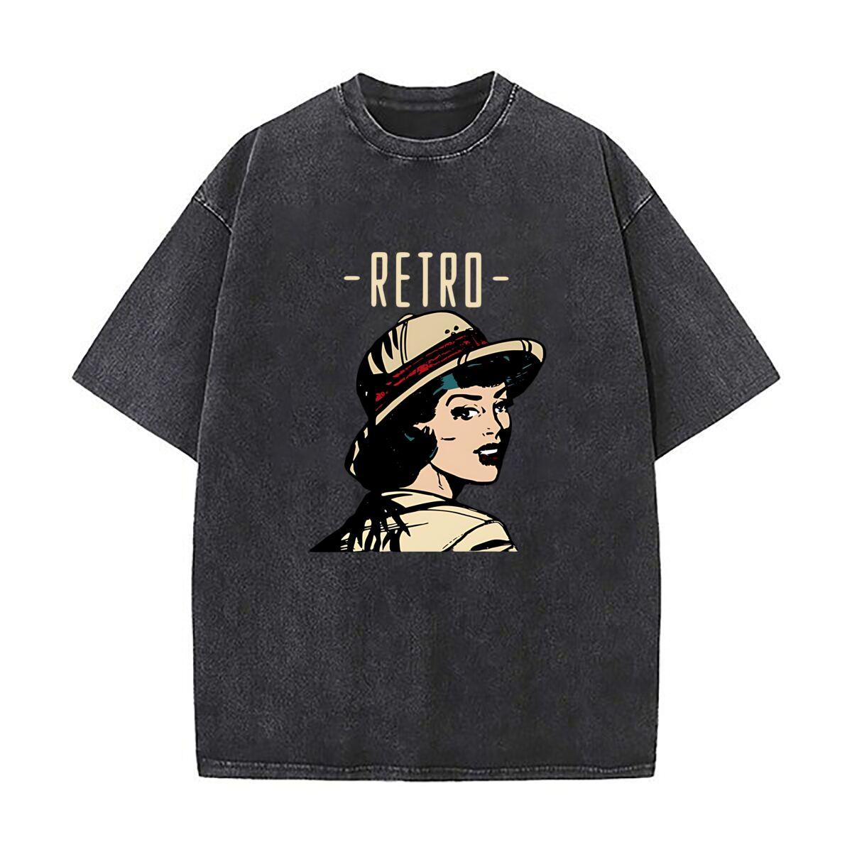 

Retro girl blue Art Washed Vintage TShirts Street Hip Hop Retro Punk T Shirt S