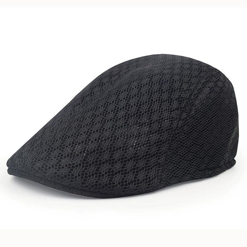 Unisex Summer Retro Beret Hat Hollow Mesh Breathable Front Hat Flat Sun Cap for Men Women Outdoor Casual Travel Golf Fishing Cap