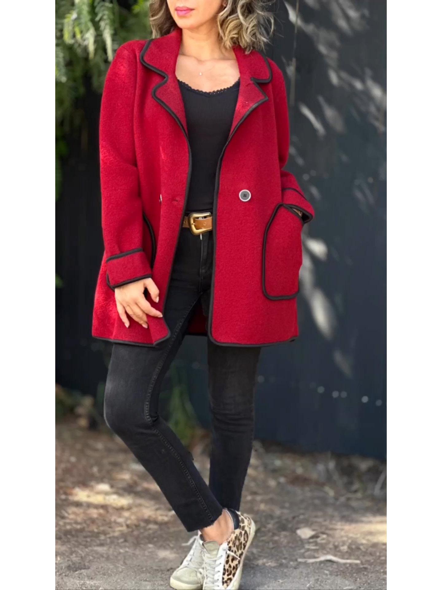 

2026 Autumn/Winter European & American Style Women s Double-Sided Wool Coat with Suit Collar S красный